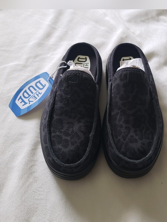 Hey Dude Shoes - Hey Dude Women's Black Leopard Austin Lift Suede Animal